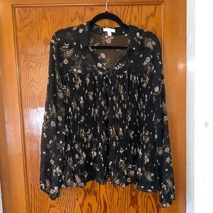 Lauren Conrad Sheer Floral Long sleeve blouse